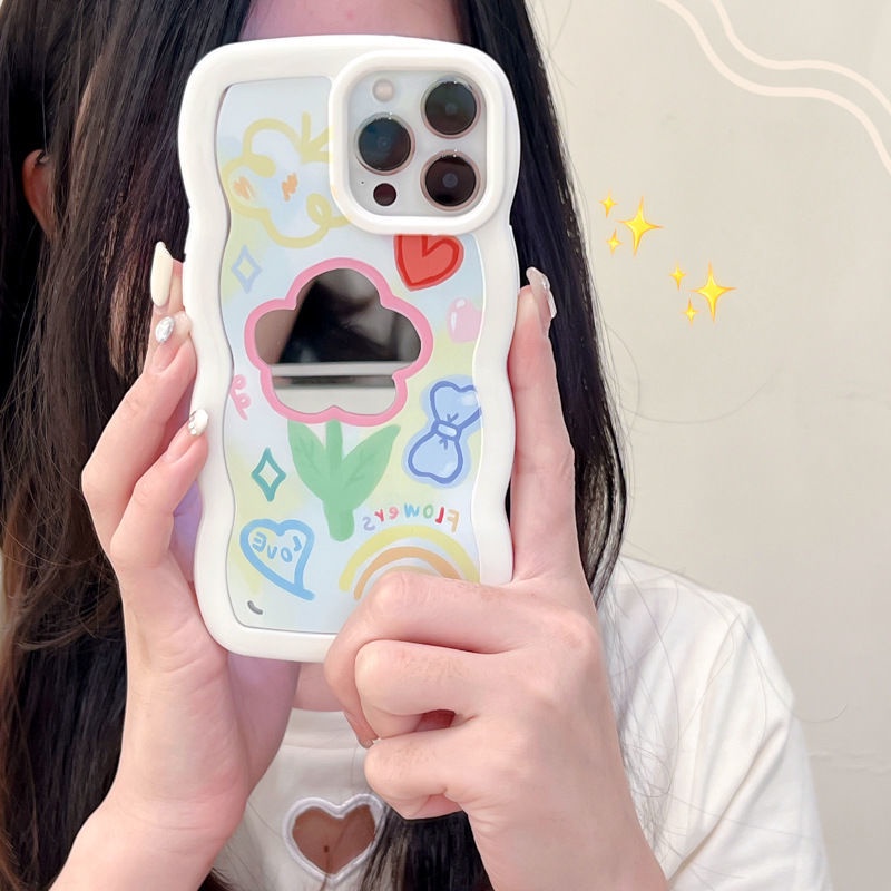 Ốp Lưng HọA TiếT Ren Hoa + Gương Dễ Thương Cho iPhone 12 13 11 Pro Max X Xs Max Xr