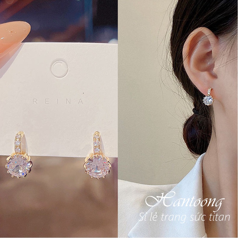 Bông tai nữ đính đá pha lê lấp lánh phong cách thời trang tinh tế nhẹ nhàng mẫu mới 2023