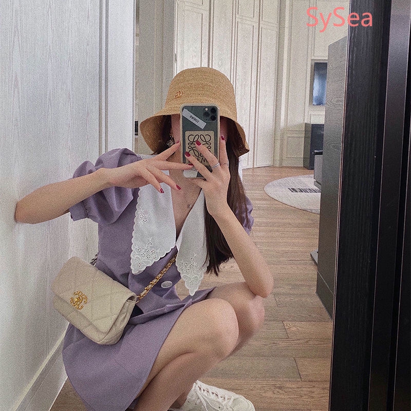 Women's Purple Short Sleeve Dress Summer Student Midi Dress | BigBuy360 - bigbuy360.vn