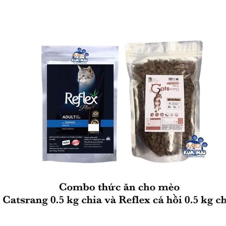 Combo thức ăn cho mèo reflex plus cá hồi 0.5kg + catsrang-0.5kg