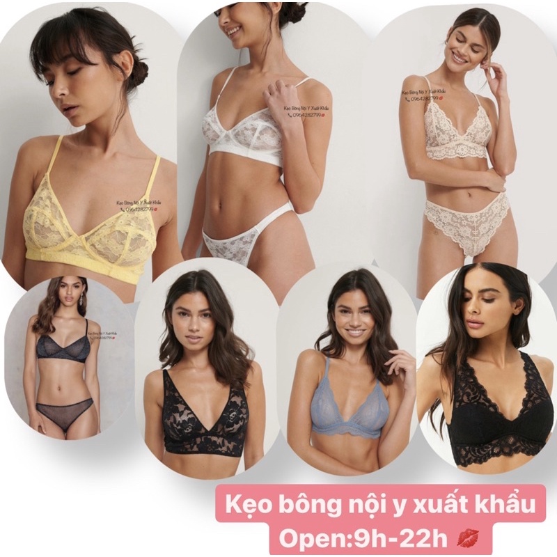 Áo Ngực Bralette Ren Thun Không Gọng Không Mút  Xuất Khẩu XS S M L XL