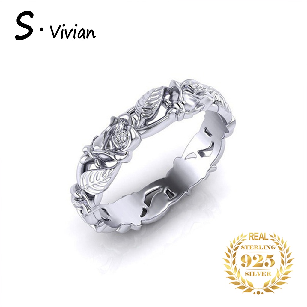 Nhẫn bạc 925 hình hoa hồng phong cách vintage thời trang cho nữ