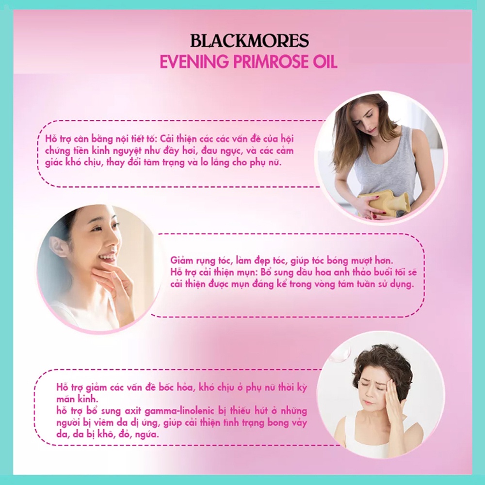 Viên uống tinh dầu anh thảo Evening Primrose Oil Blackmores 125 viên hỗ trợ đẹp da, cân bằng nội tiết