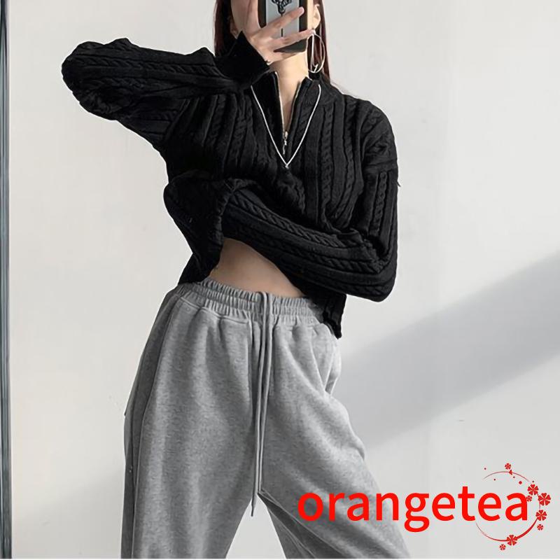 Áo Len Tay Dài Cổ Cao Khóa Kéo Màu Trơn Thời Trang Cho Nữ