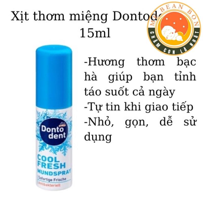 Xịt thơm miệng Dontodent cool fresh15ml giúp diệt khuẩn loại bỏ mùi hôi mang lại hơi thở thơm mát dễ chịu -mẹ bean bon