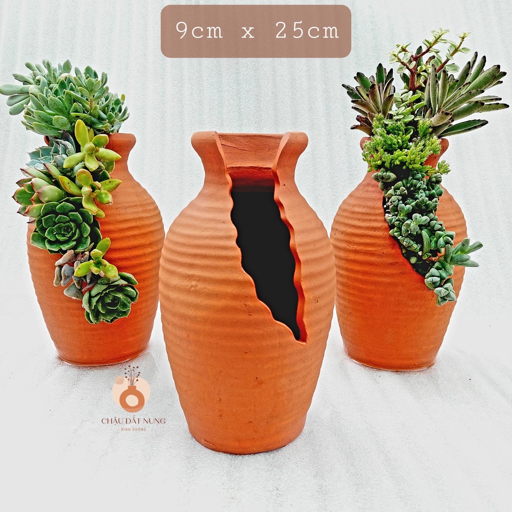 Chậu đất nung, Chậu sen đá - Bình hoa 925, miệng chậu 9cm, chiều cao 25cm