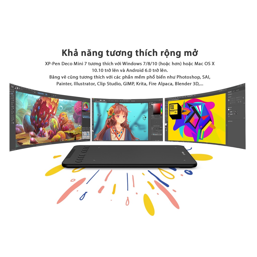 Bảng vẽ máy tính không dây XP-Pen Deco Mini 7 kết nối điện thoại Andoird - Bảng vẽ đồ họa hỗ trợ cảm ứng nghiêng Mini7
