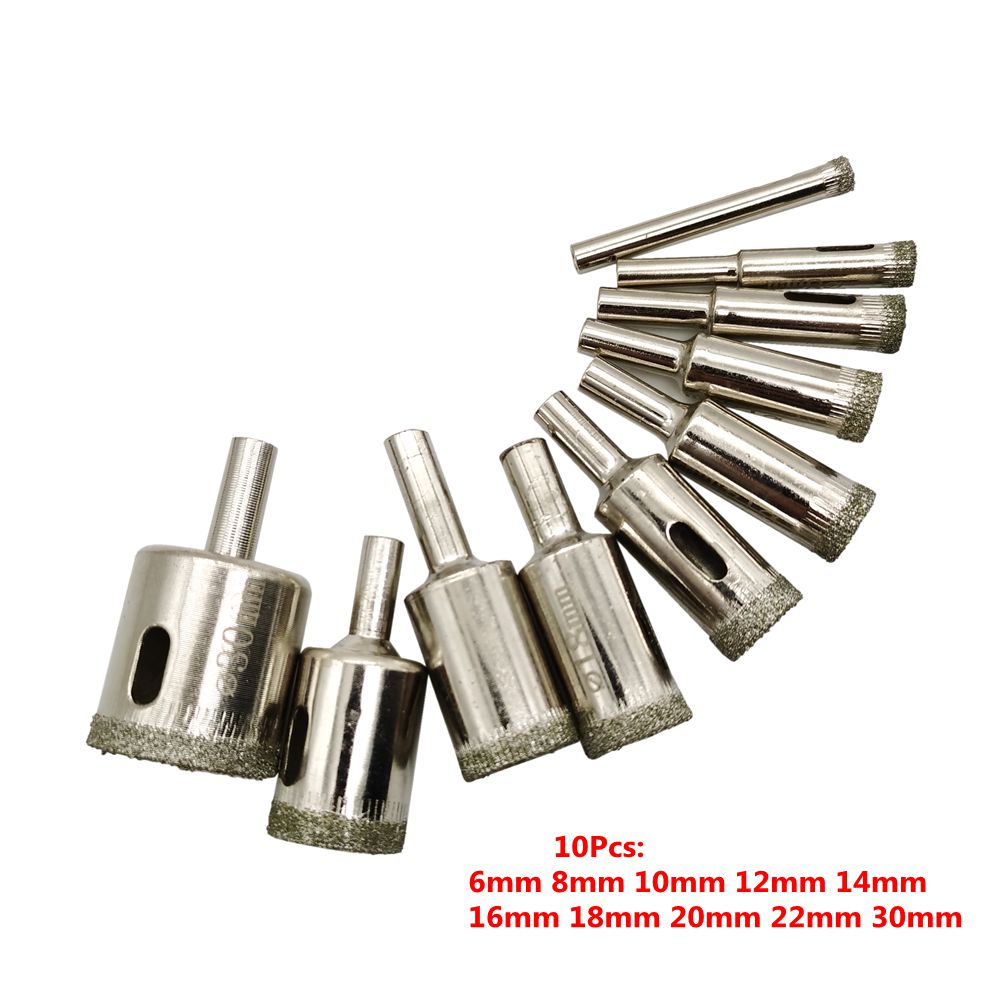 Set 10 Mũi Khoan Mạ Kim Cương 6 8 10 12 14 16 18 20 22 30 Mm Dùng Cho Cưa Gạch / Kính / Gạch Men