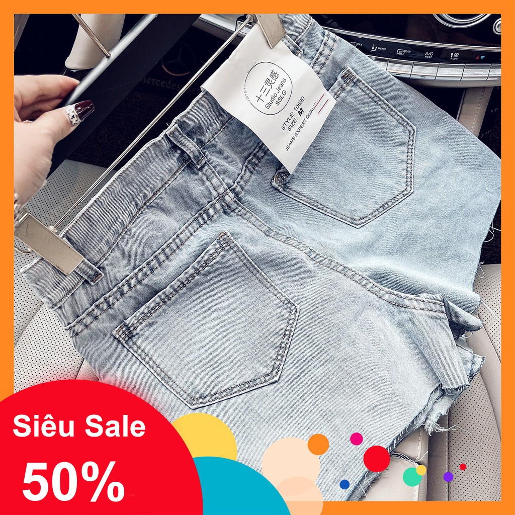 {SẴN}{ẢNH THẬT + SẴN} quần sooc bò giả váy, jean giả váy vạt lệch cực hot