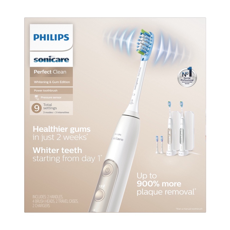 Bộ đôi bàn chải điện Philips Sonicare 6100, ExpertResults, Perfect Clean 7000 - Bàn chải đánh răng điện 3 chế độ.