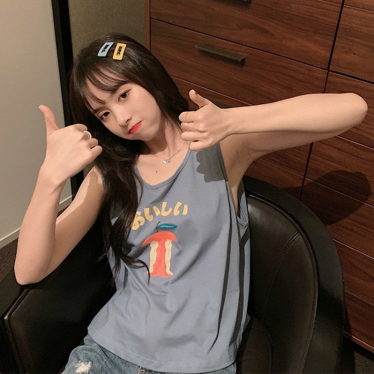 Áo Lửng Không Tay In Chữ Apple Thời Trang Nữ