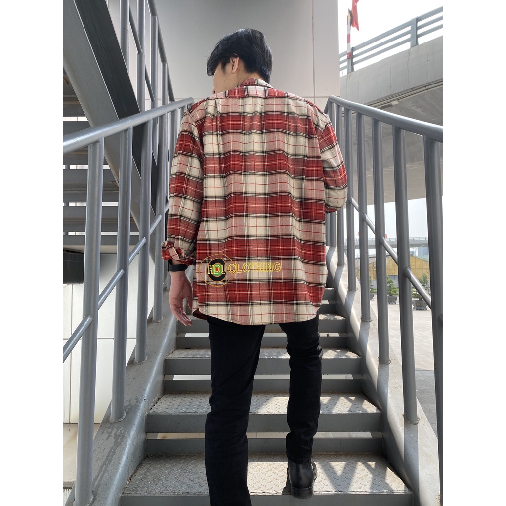 Áo sơ mi caro form rộng Hu8 áo flannel unisex tay dài local brand mã SM08