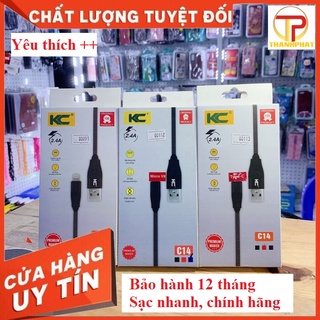 Cáp sạc nhanh cho điện thoại, cáp sạc chân Micro USB/Type C/Lightning KC14 chính hãng, cáp sạc tự ngắt chống chai pin