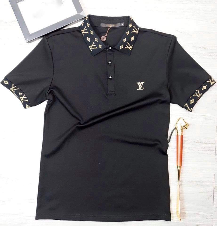 Áo thun nam LV có cổ tay ngắn chất đẹp vải cotton co dãn thấm hút mồ hôi 2 màu trắng đen cao cấp