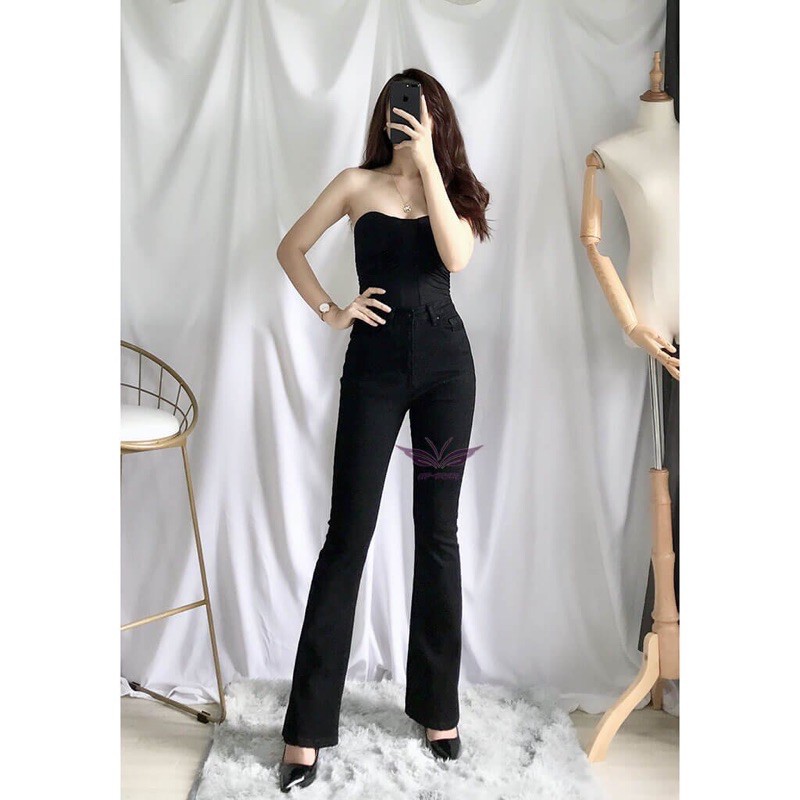 Quần jean nữ ống loe NPSHOP lưng cao hai màu đen trắng, quần bò ống loe kiểu trơn sang chảnh | BigBuy360 - bigbuy360.vn