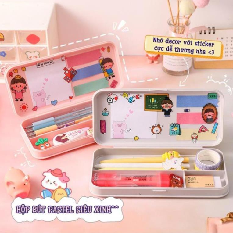 Hộp Bút Đa Năng Đẹp Nhiều Ngăn Có Thể Dán Sticker Cute CHo Học Sinh Màu Pastel