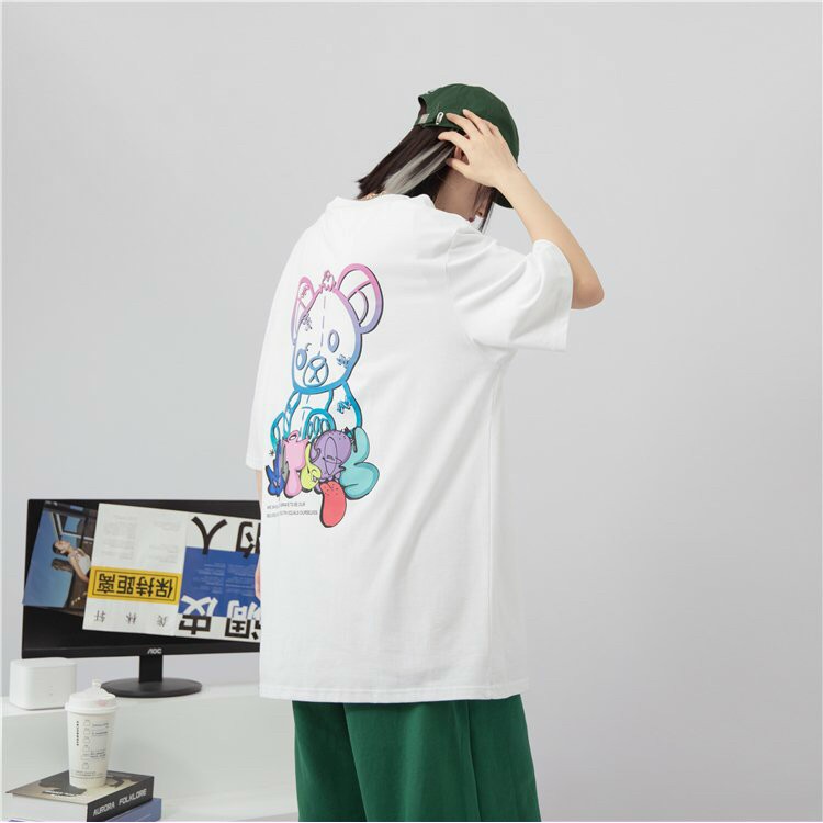 Áo thun tay lỡ form rộng ESTINI áo thun Unisex nữ nam chất cotton vải dày Gấu Bông
