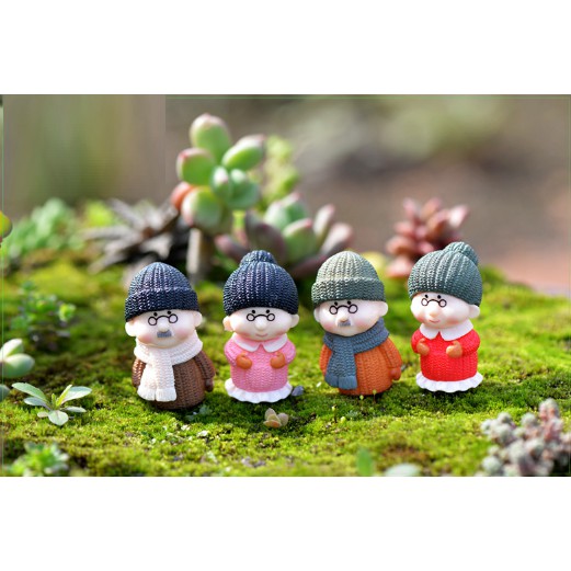 ❤ Cặp Ông Bà Mặc Áo Len Đội Nón Len ❤ Phụ Kiện Trang Trí Tiểu Cảnh Sen Đá, Terrarium, Decord Mô Hình