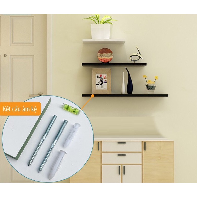 Set 3 chiếc kệ thanh ngang treo tường, decor nhà cửa gỗ lõi xanh chống ẩm hai màu trắng đen - tùy chọn size theo bảng