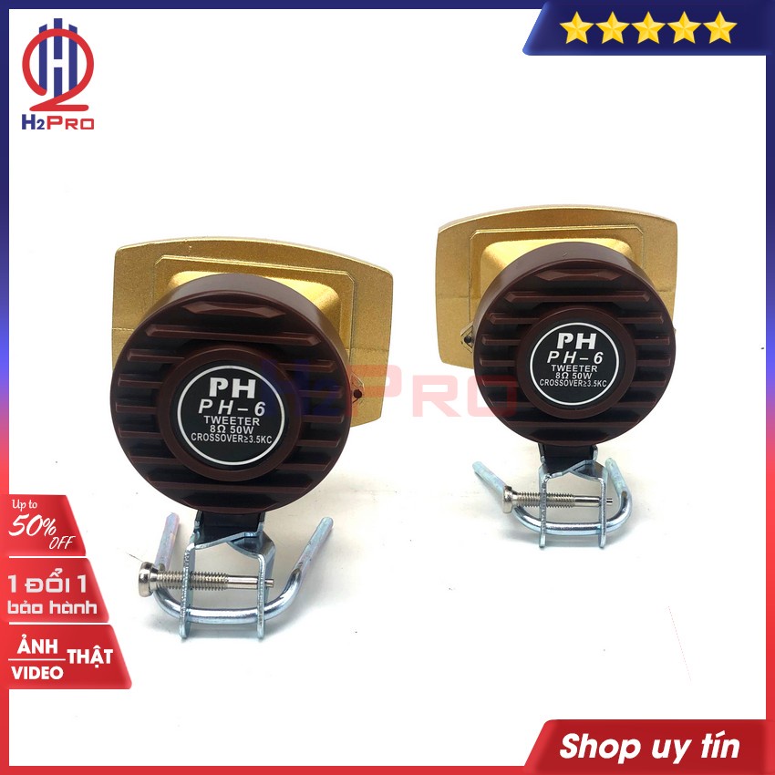 Bộ 2 loa treble rời H2Pro PH6 100W-8 ôm, họng kèn đúc gang-mặt vàng (2 loa), đanh-sáng tiếng (tặng cặp tụ kẹo 30k)