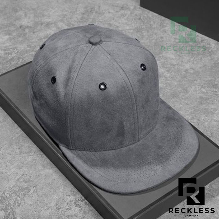 Mũ snapback chính hãng RECKLESS CAPMAN phong cách hiphop vải da lộn trơn màu xám CM22