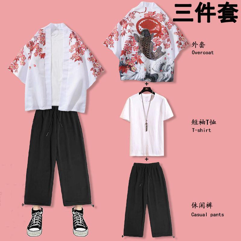 ◊Bộ đồ kiểu Trung Quốc Hanfu nam mùa xuân và hè chống nắng cardigan dáng ngắn quần chín điểm, một áo phía trên