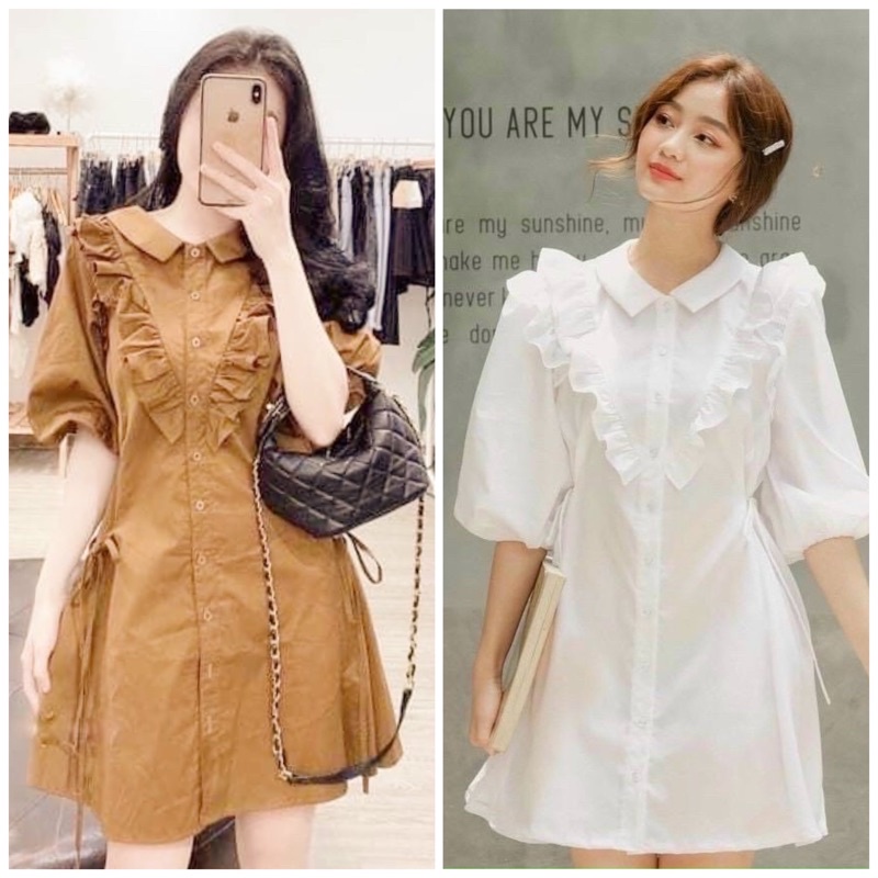 Đầm phối bèo tay lỡ 2 màu (kèm hình thật)