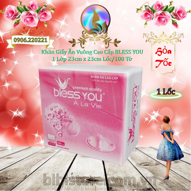 (Hoả Tốc HCM) Có Mã QR - Khăn Ăn Vuông Nhỏ 12cm x12cm BLESS YOU Bịch10