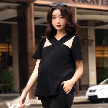 MEDYLA - Áo sơ mi bầu công sở 2 lớp lụa sạn lót habutai Nhật cho bầu đi làm đi chơi cực xinh - ASM135