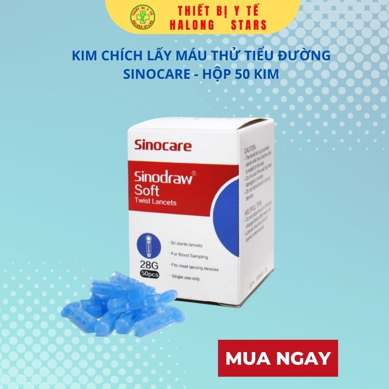 Kim lấy máu thử đường huyết Sinocare, kim chích máu tiểu đường thân tròn 4 cạnh đã tiệt trùng (hộp 50 kim) [Halongstars]