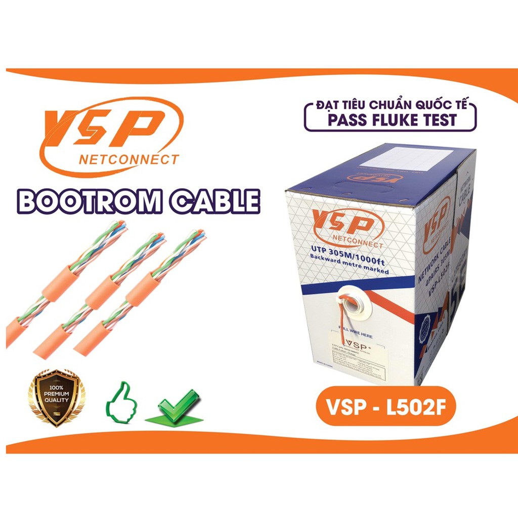 [Mã 267ELSALE hoàn 7% đơn 300K] Cáp mạng VSP cáp 5E UTP L502F (305m) cáp dây cam