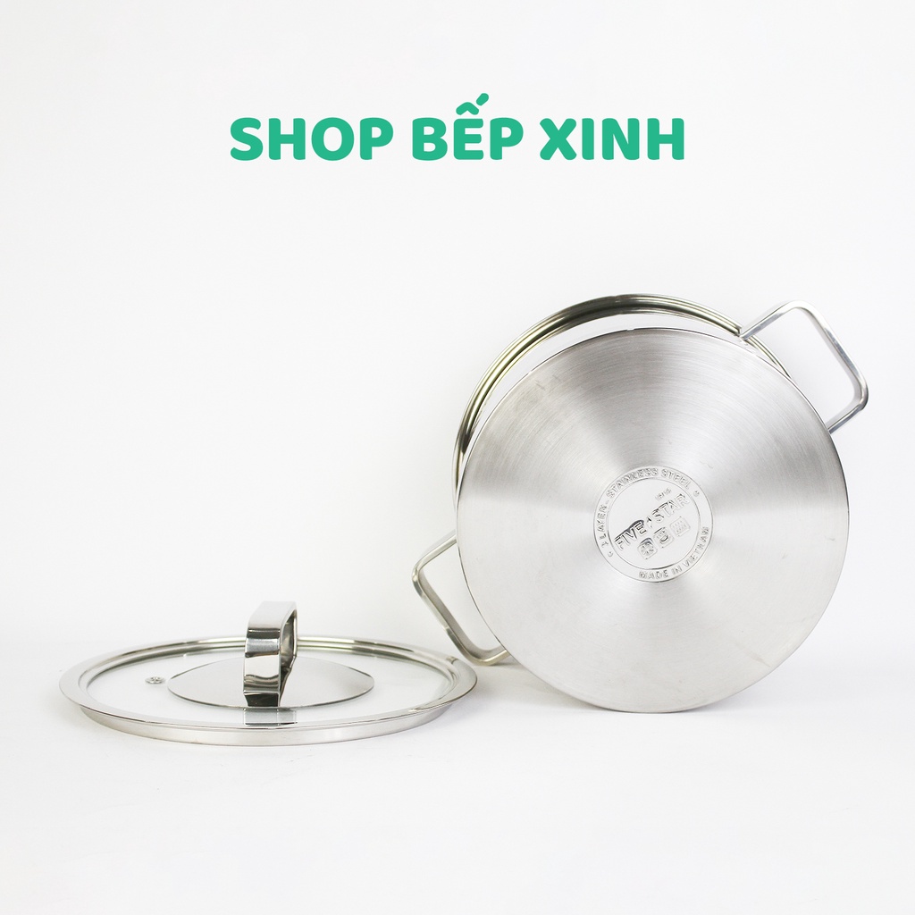 Bộ nồi inox 304 cao cấp FIVE STAR Plus 4 chiếc nắp kính tặng 5 muỗng ăn- nồi inox bếp từ ( nồi 16cm x 18cm x 20cm x 24cm