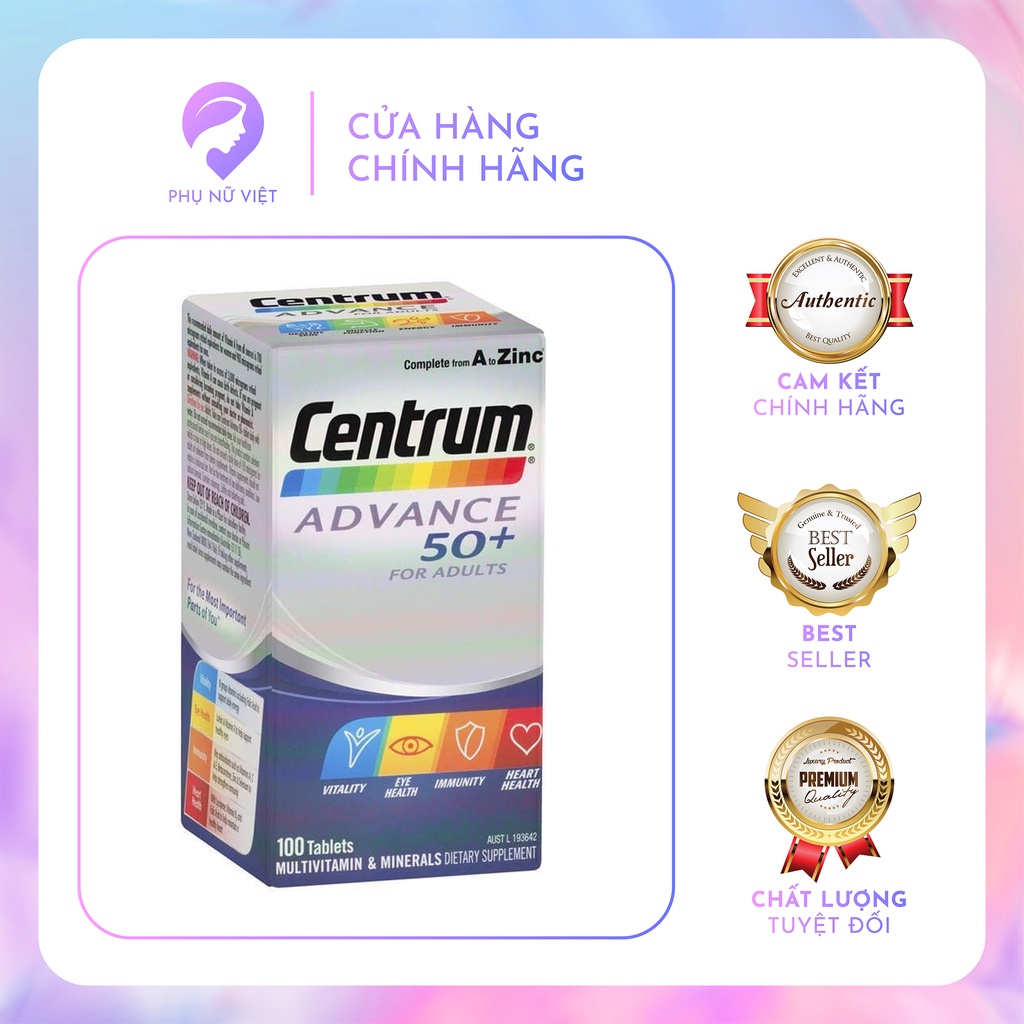 (Hàng chuẩnÚc)Viên uống bổ sung vitamin tổng hợp Centrum advance 50+ - ÚC - 100 viên - Dành cho người từ 50 tuổi trở lên