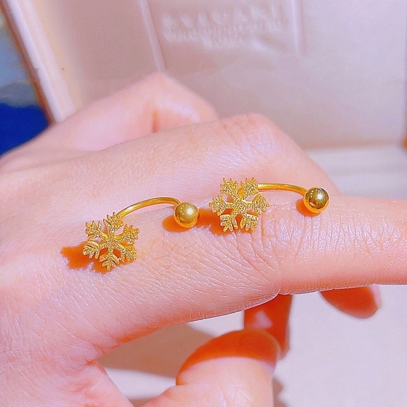 Khuyên tai titan nữ không gỉ hình bông tuyết phun cát lấp lánh mẫu mới nhất 2022