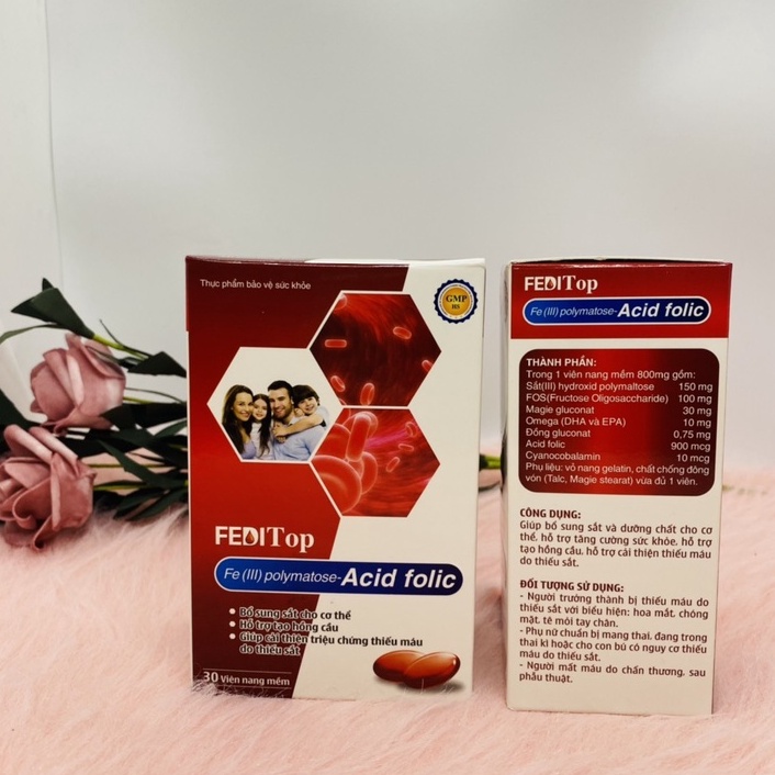 Bổ sung sắt Feditop hộp 30 viên và hộp 20 ống giúp tạo hồng cầu, giảm thiếu máu do thiếu sắt