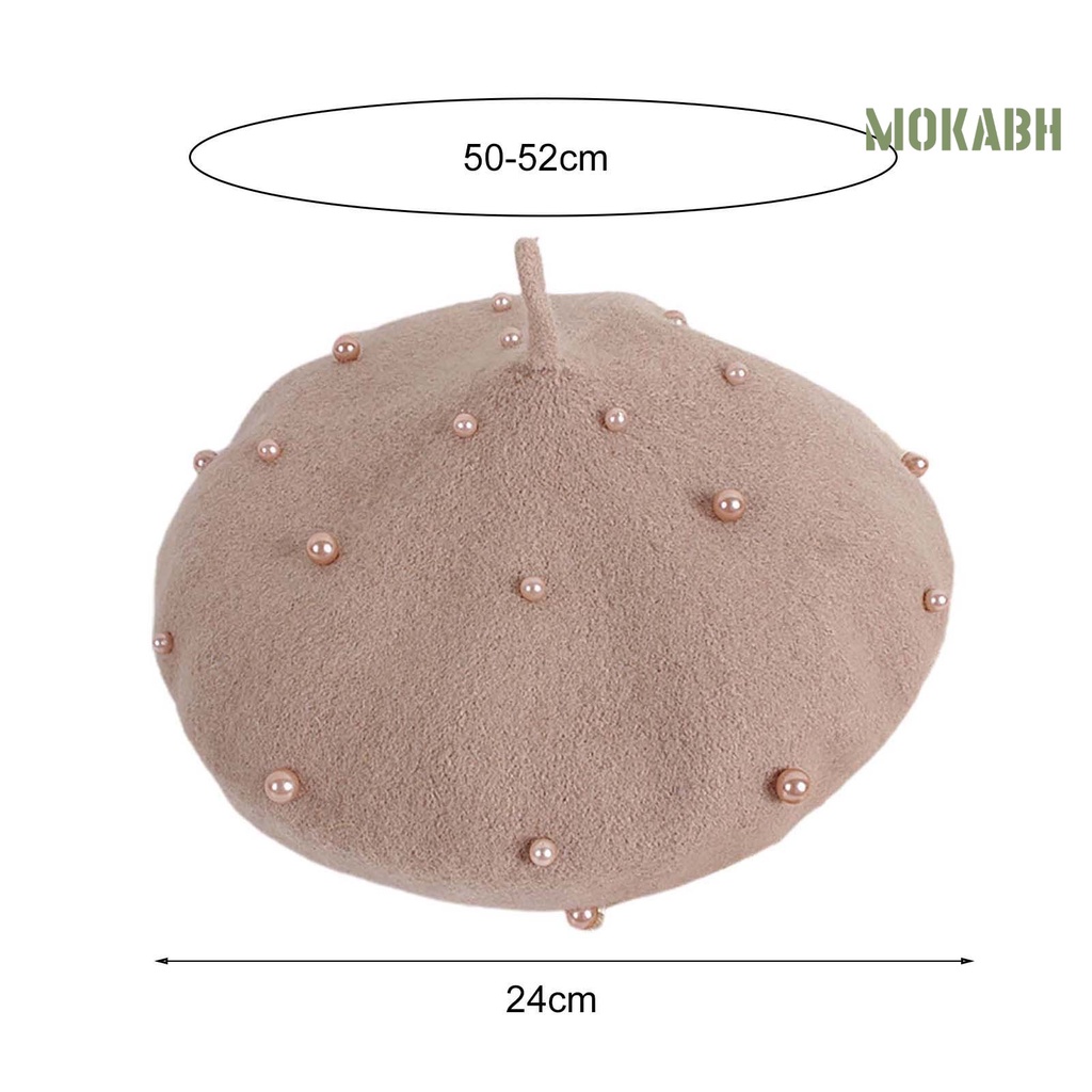 Mũ Beret Đính Ngọc Trai Giả Màu Sắc Trơn Ấm Áp Thời Trang Cho Bé Gái