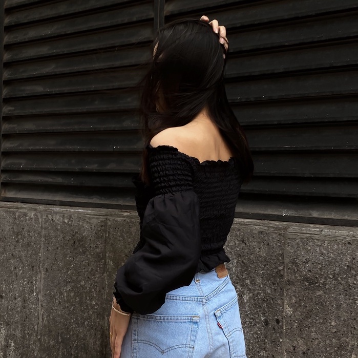 Áo chun đắp chéo tay dài nữ tính - Chicbae21