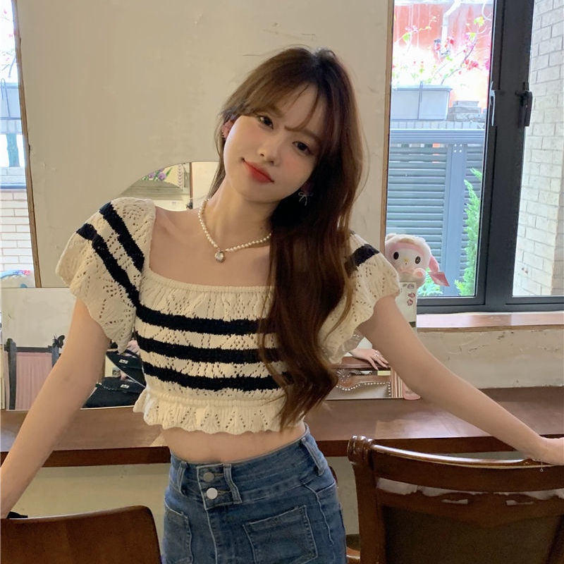 MS720 Áo kiểu len nữ croptop đan móc Hàn Quốc