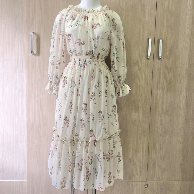 Đầm maxi trễ vai NHIỀU MÀU dài tay đầm vintage bệt vai đầm bầu đi biển hoa | BigBuy360 - bigbuy360.vn
