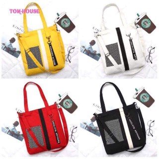 TÚI TOTE VẢI KẺ SỌC KÈM KHÓA
