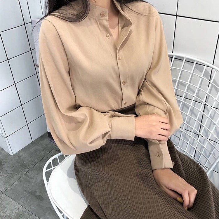 Áo sơ mi tay phồng phong cách vintage cho nữ