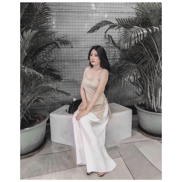 SET ÁO 2S NUDE HỞ LƯNG QUẦN ỐNG RỘNG XẾP LY