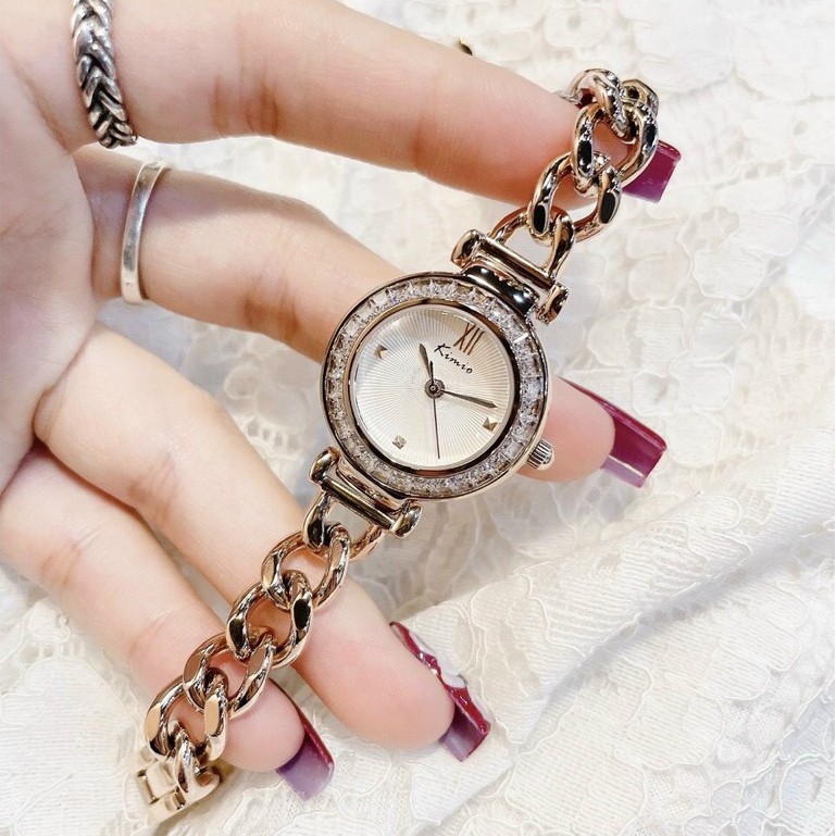 Hàng Cao Cấp -  Đồng hồ nữ KIMOMO 2831 mặt tròn đính đá - Hàng Nhật chính hãng