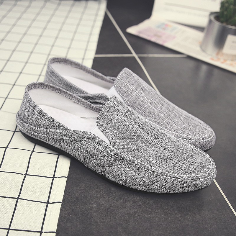 Giày lười vải nam ghi xám