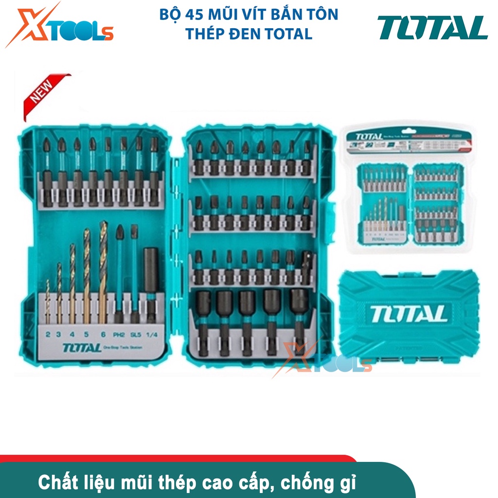 Hộp 45 mũi bắt vít bắn tôn thép đen có từ TOTAL TACSDL24502, tháo, siết vít nhanh chóng [CHÍNH HÃNG][XTOOLS]