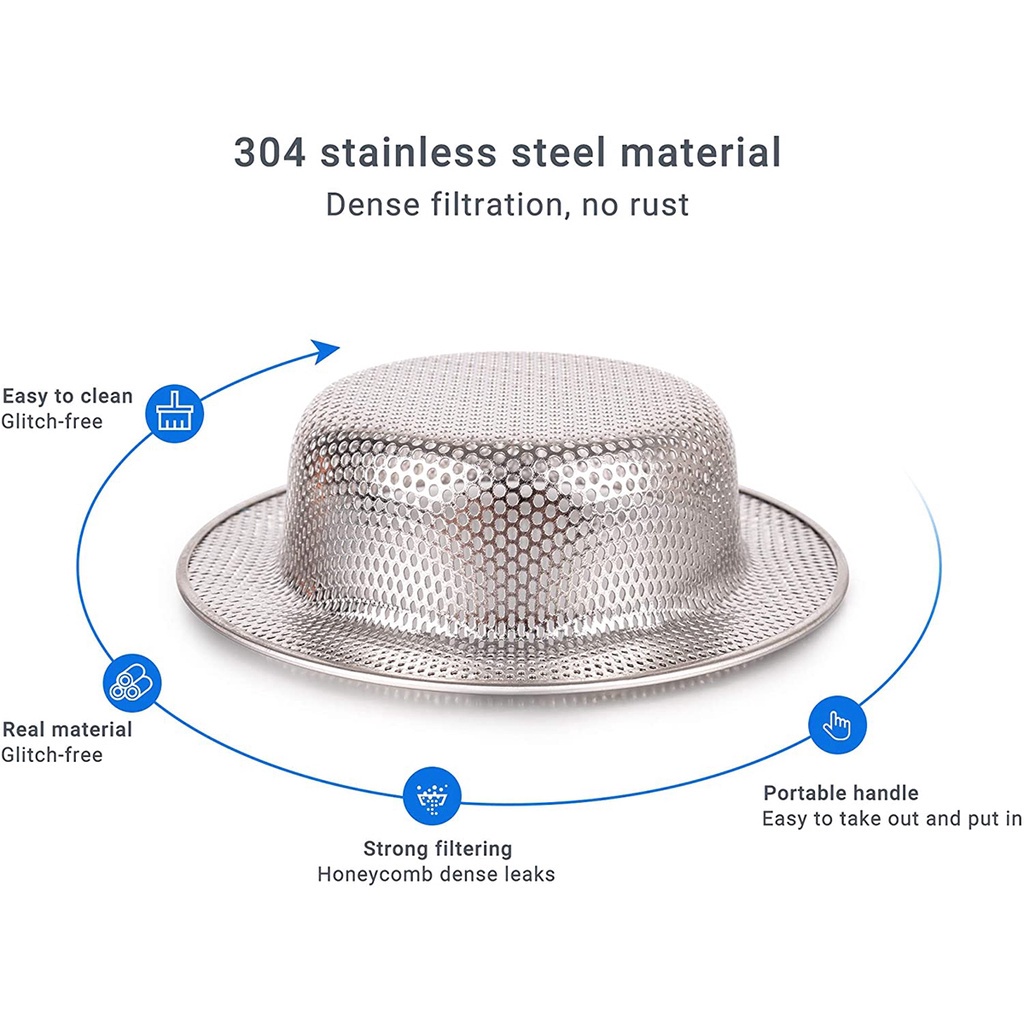 Lưới lọc rác bồn rửa chén/ bồn tắm bằng thép không gỉ có tay cầm tiện dụng cho nhà bếp/ nhà tắm