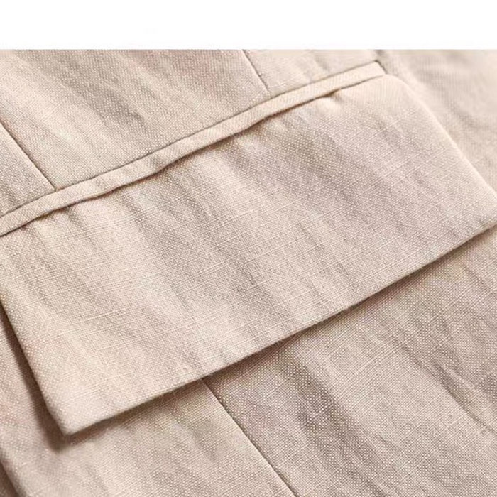Áo vest blazer linen nữ dáng lửng ve ngóc tay lỡ trẻ trung