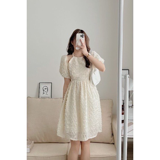 ĐẦM BÔNG NỔI KHOÉT VAI RỚT TAY -  Kim Dung Fashion Store