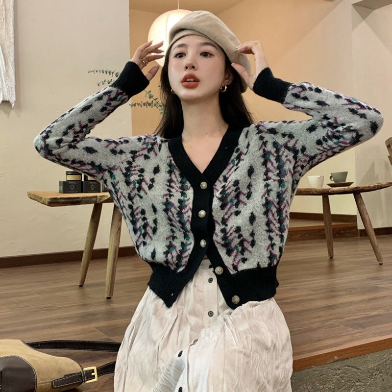 Áo khoác cardigan dệt kim tay dài cổ chữ V thời trang Hàn Quốc