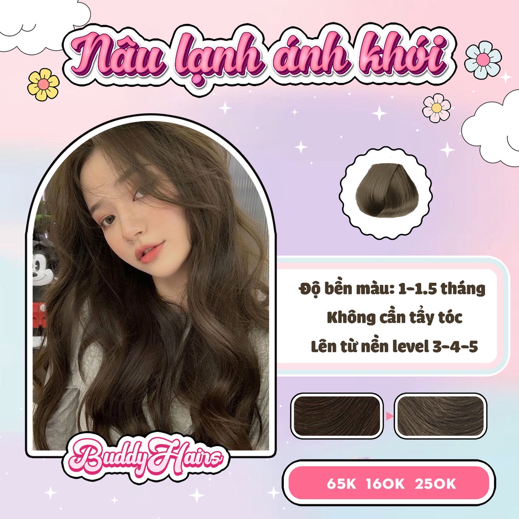 Thuốc nhuộm tóc Nâu lạnh ánh khói không cần dùng Thuốc tẩy tóc của Buddyhairs tặng kèm găng tay, mũ trùm , trợ nhuộm